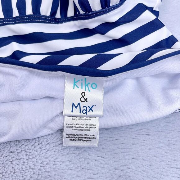 Kiko & Max Striped Ruffled One Piece Swimsuit Blue White Silver Baby Girl 12M - Picture 5 of 7